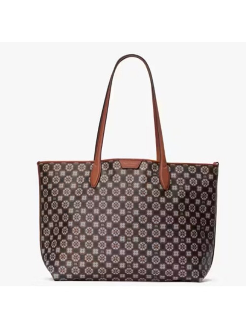 Kate Spade Flower Monogram Sutton Medium Tote Dark Brown Double Handle Bag Purse